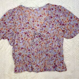 Pink Rose Floral Tie-Front Blouse Cropped